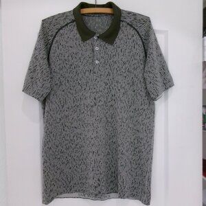 Mens Lululemon Metal Vent Tech Polo Shirt M Grey White Abstract Print Like New
